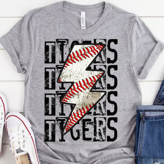 Tigers Baseball Lightning Bolt Graphic Tee