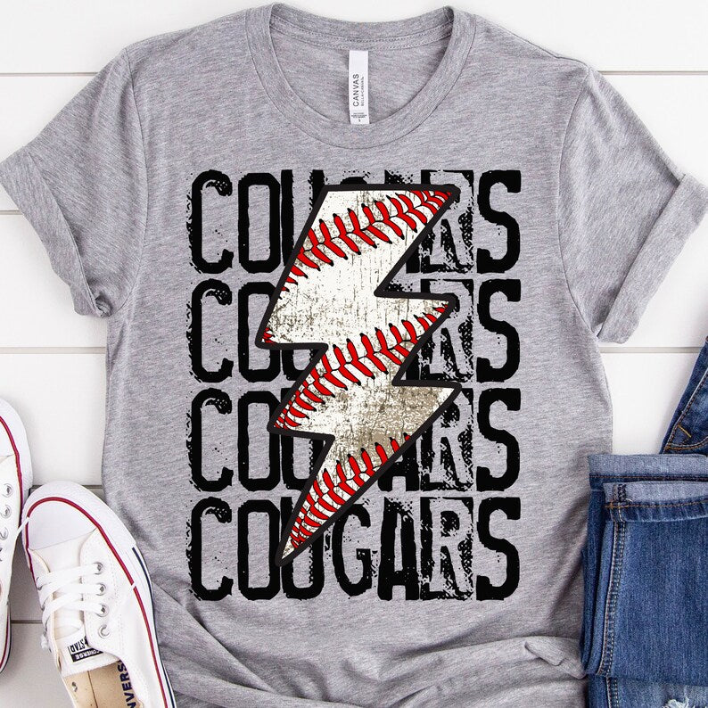 Cougars Baseball Lightning Bolt Graphic Tee