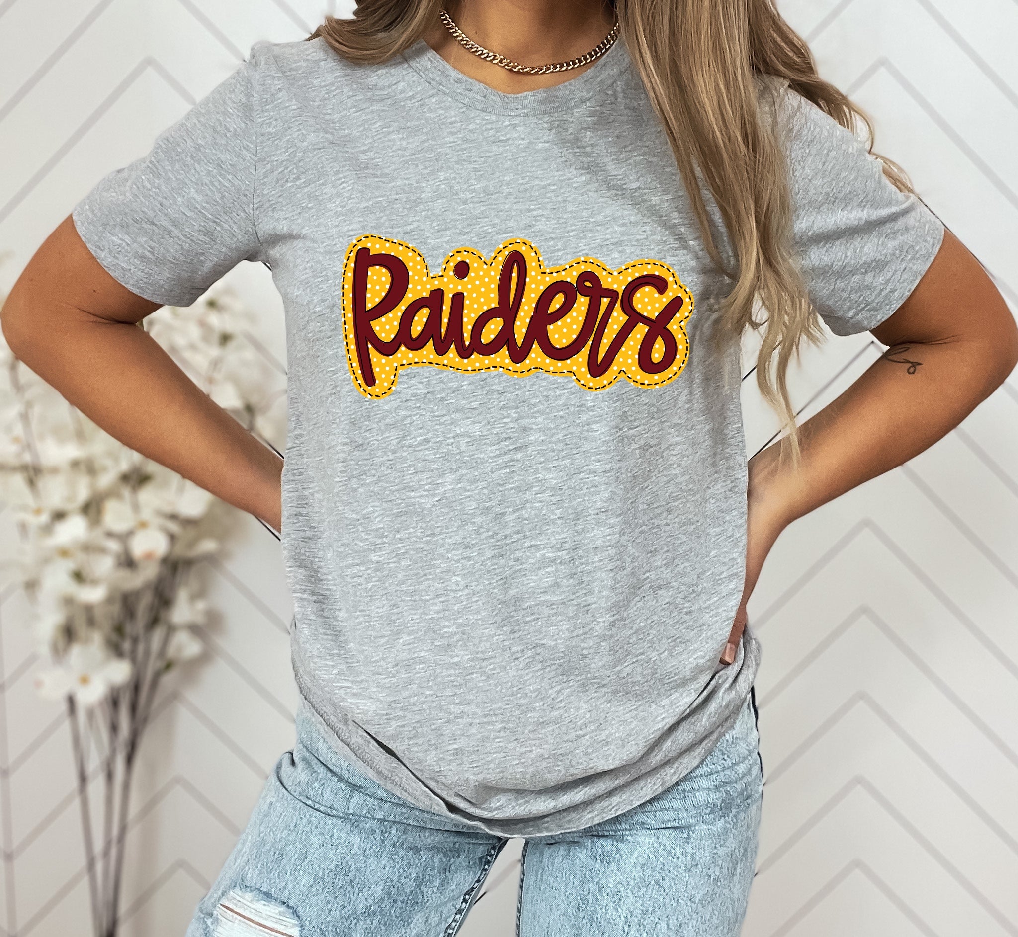 Raiders Maroon/Yellow Faux Applique Graphic Tee