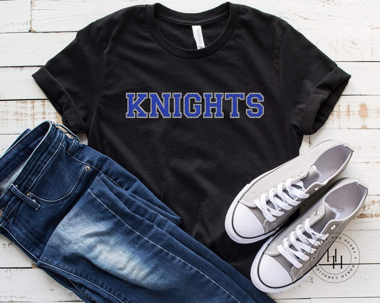 Knights Blue Faux Chenille Letters Graphic Tee