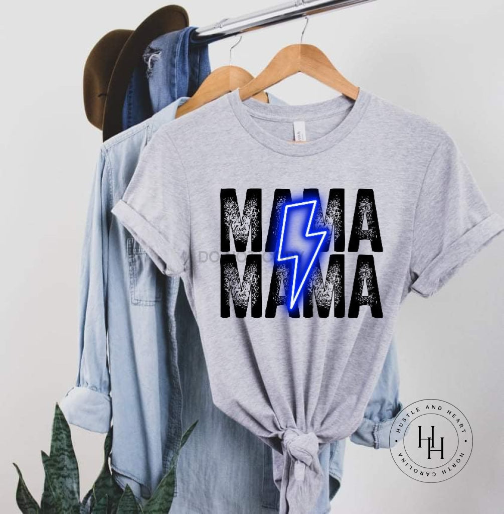 Mama Neon Blue Lightning Bolt Graphic Tee