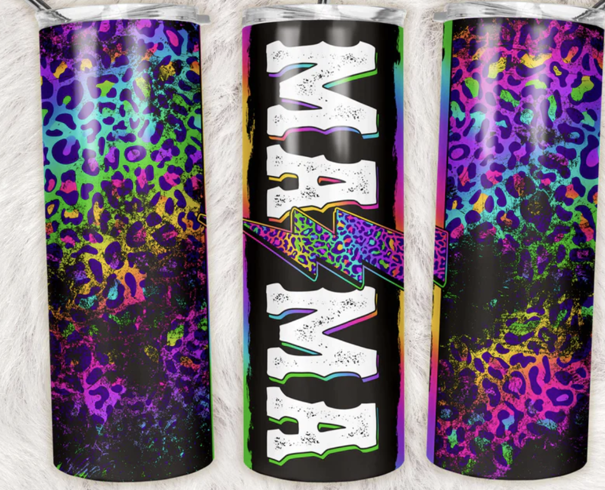 Grunge Mama Neon Leopard Completed 20oz Skinny Tumbler