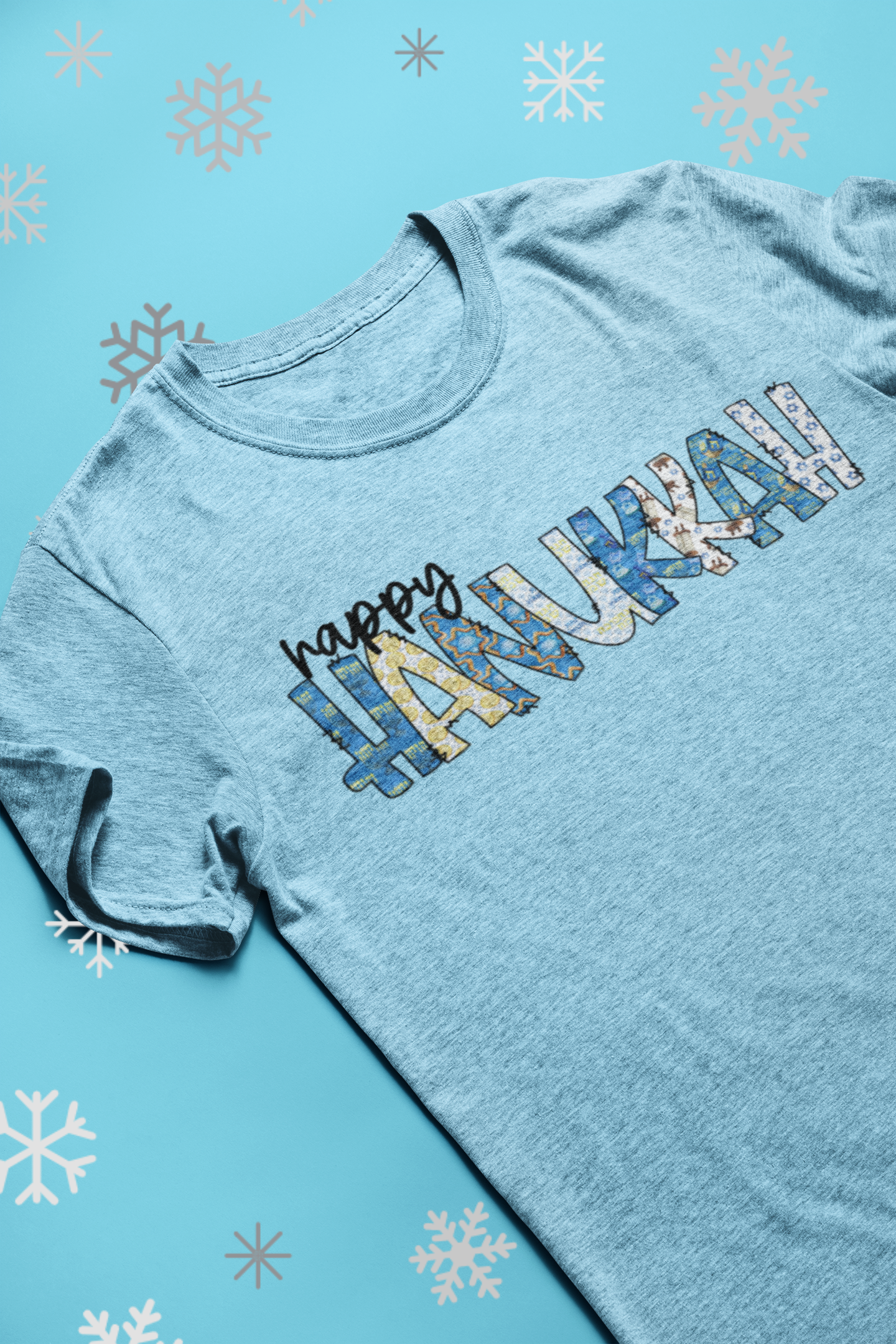 Happy Hanukkah Doodle Letters Holiday Graphic Tee