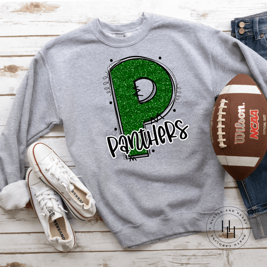 Panthers Green/black Glitter Varsity Doodle Graphic Tee Unisex Tee