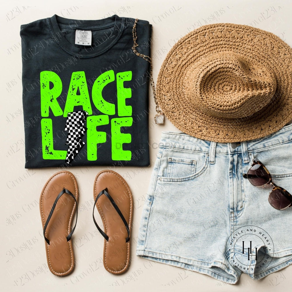 Race Life Lime Green Lightning Bolt Graphic Tee