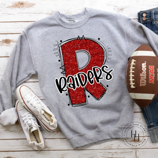 Raiders Red Glitter Varsity Doodle Graphic Tee Unisex Tee