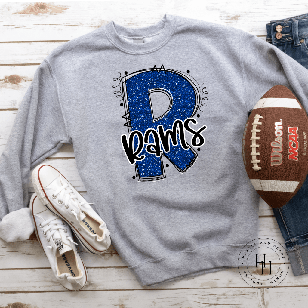 Rams Blue Glitter Varsity Doodle Graphic Tee Unisex Tee