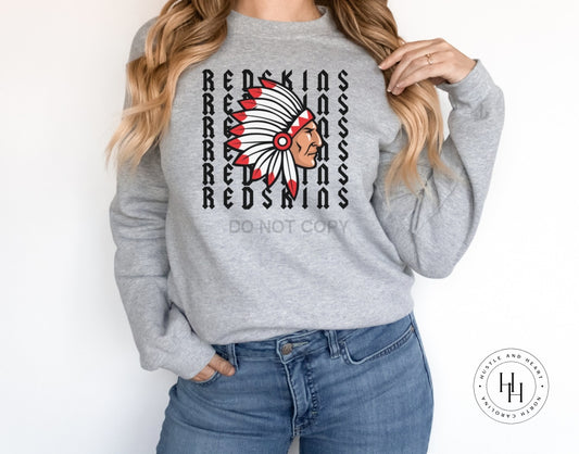 Redskins Repeating Mascot Graphic Tee Youth Small / Unisex Sweatshirt Shirt