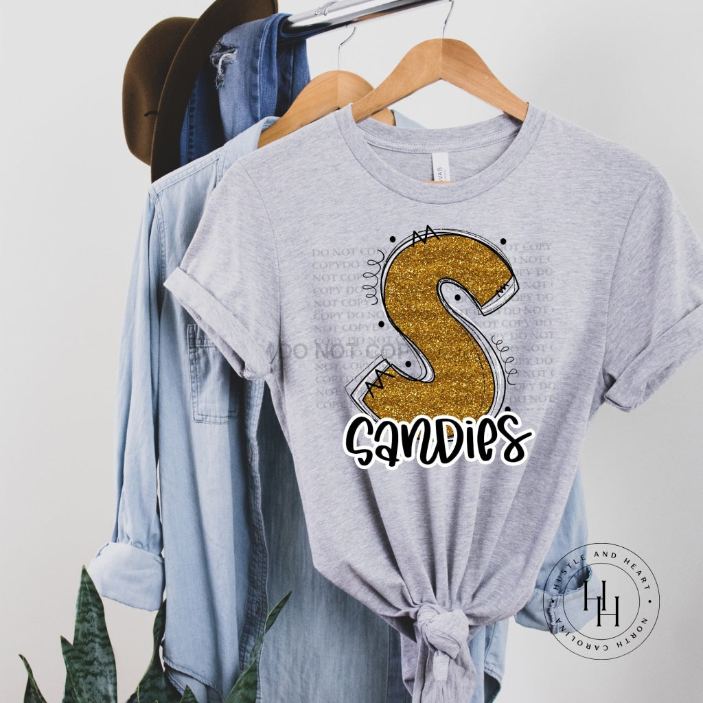 Sandies Gold Glitter Varsity Doodle Graphic Tee Unisex Tee