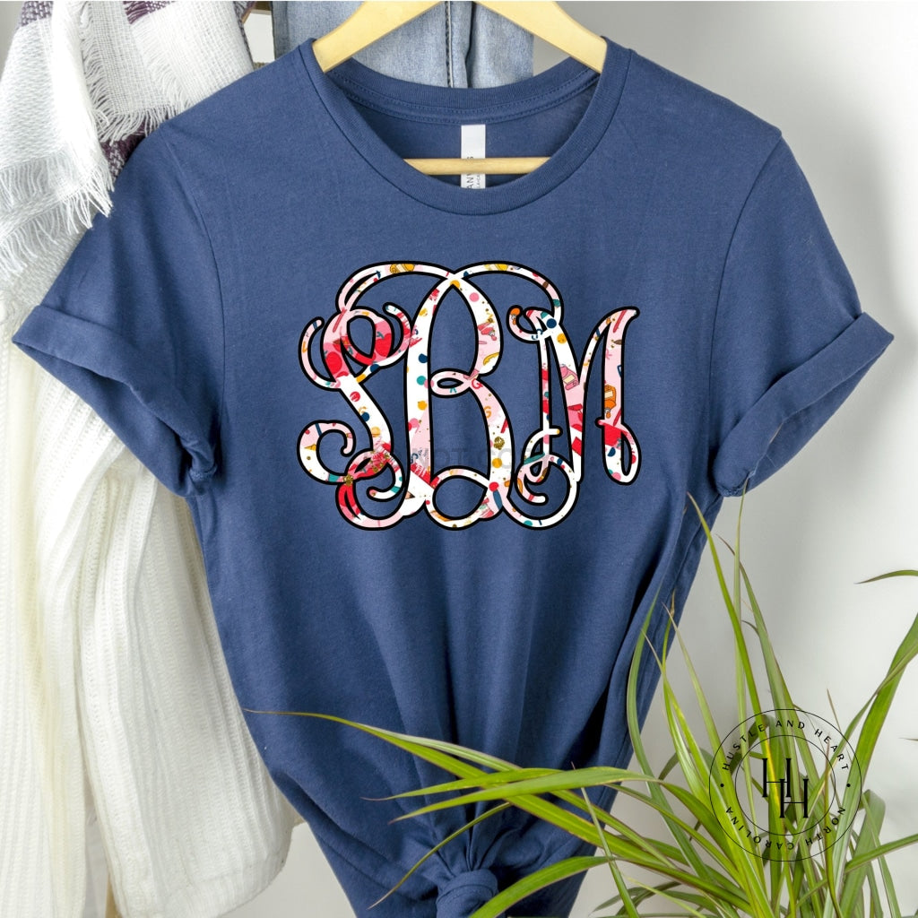 School Brushstrokes Monogram Graphic Tee Youth Small / Navy Vine Shirt