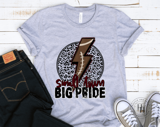 Small Town Pride Football Lightning Bolt Brown Graphic Tee Shirt