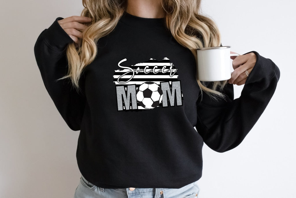 Soccer Mom Black And White With Silver Faux Glitter Graphic Tee Youth Small / Unisex Sweatshirt