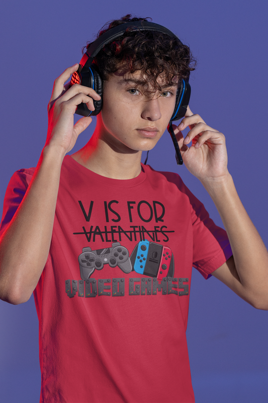 V is for Video Games Gamer Valentine's Day Graphic Tee