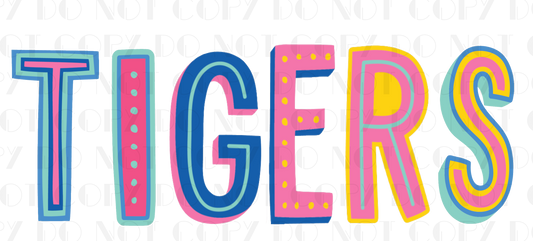 Tigers One Line Colorful Block PNG Digital File