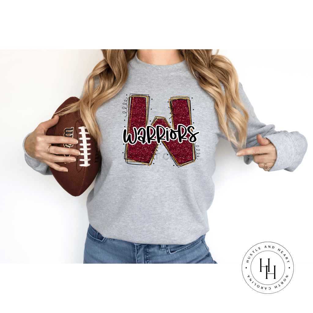 Warriors Maroon Glitter Varsity Doodle Graphic Tee Unisex Tee