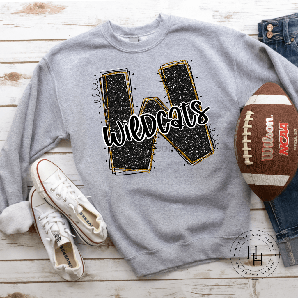 Wildcats Black/gold Glitter Varsity Doodle Graphic Tee Unisex Tee